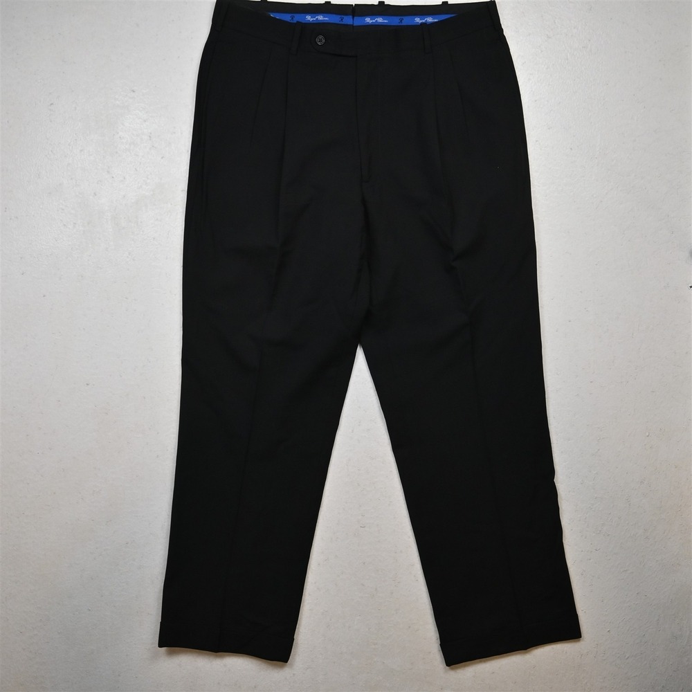 Tom James 34x30 Black Wool USA Made Pleated Cuffed Dress Mens Pants